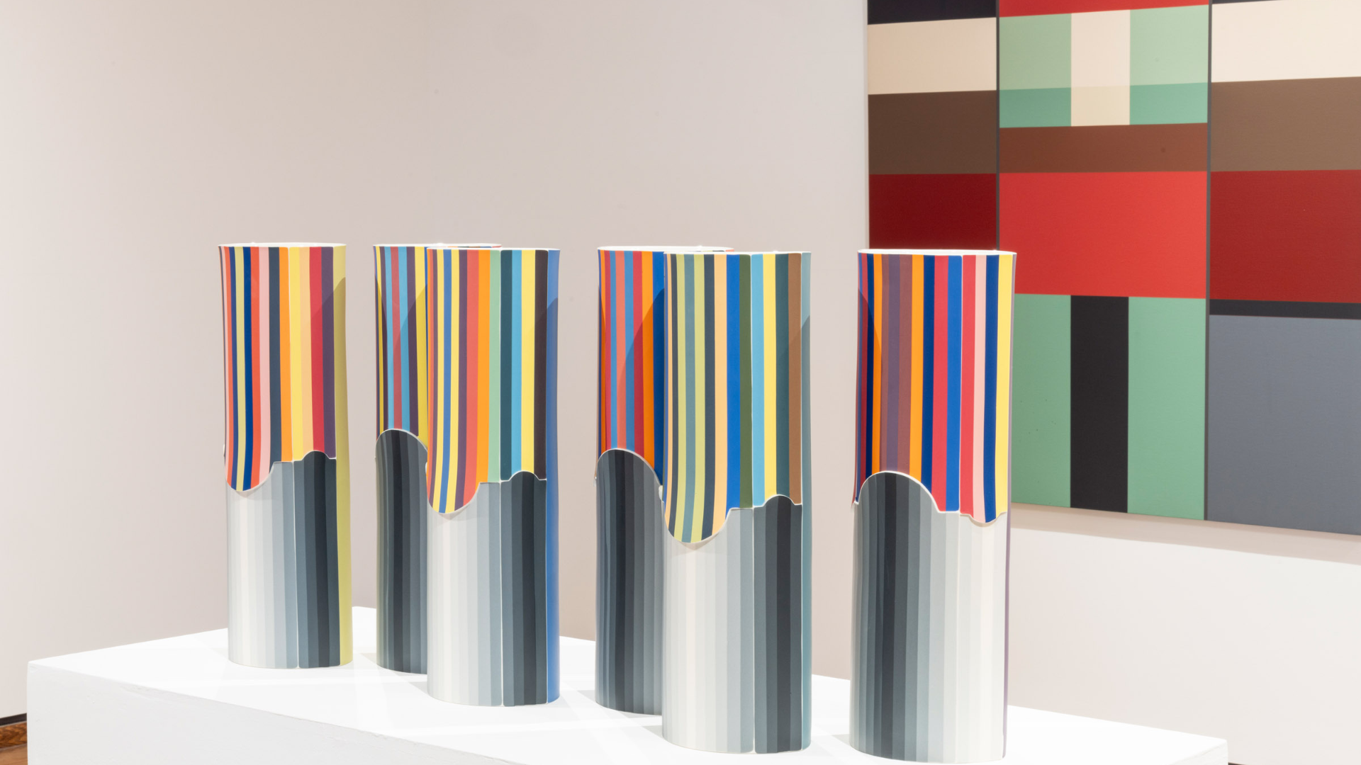 Detail shot of the exhibition "Lessons in Geometry" at the Everson Museum of Art