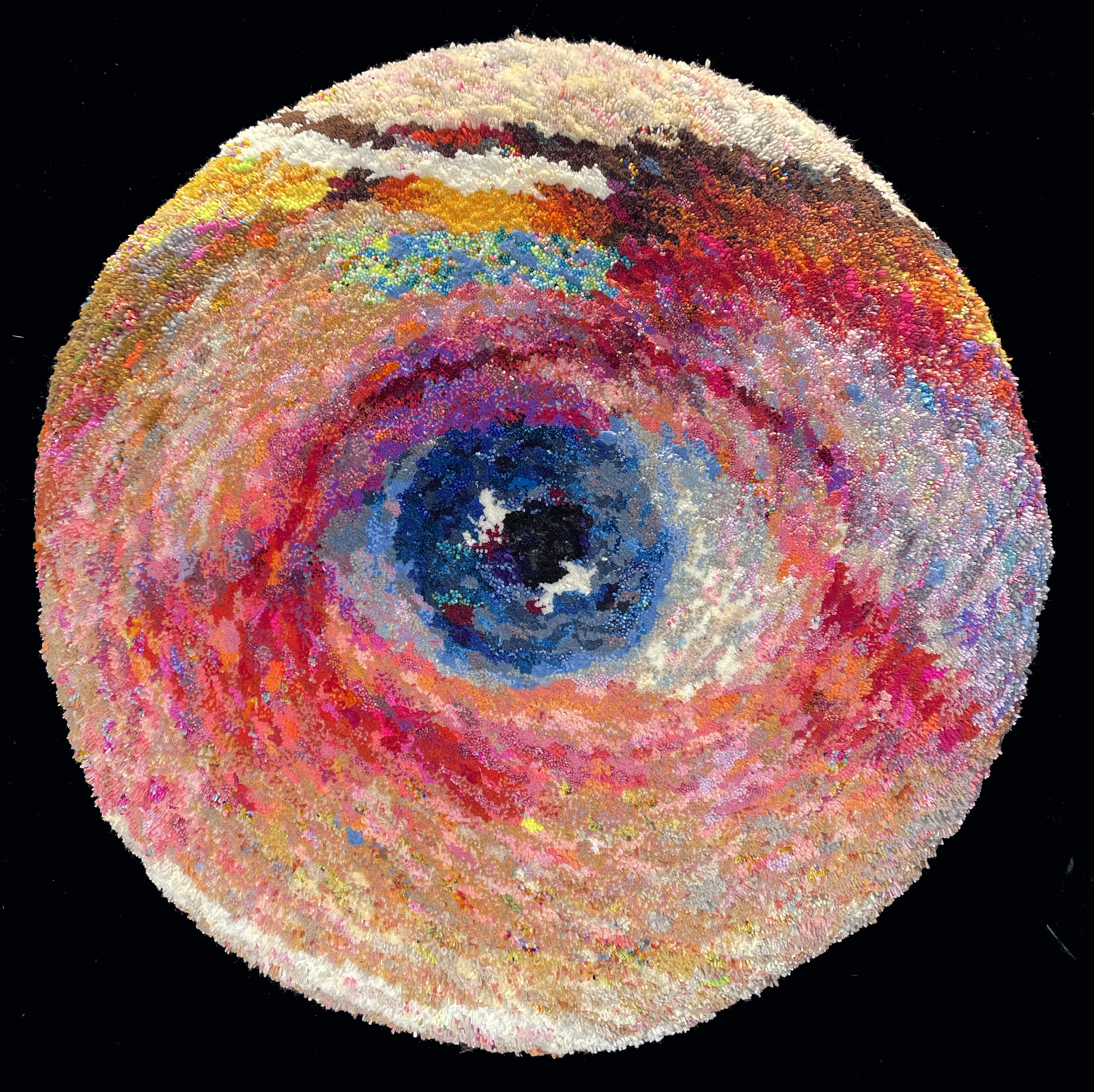 Surprise Eye Portal, 2025, 29outer diamter x 5 Grouped together, works in "Under the Canopy" create space for artist and viewer to contemplate relationships, mortality, and shared labor.