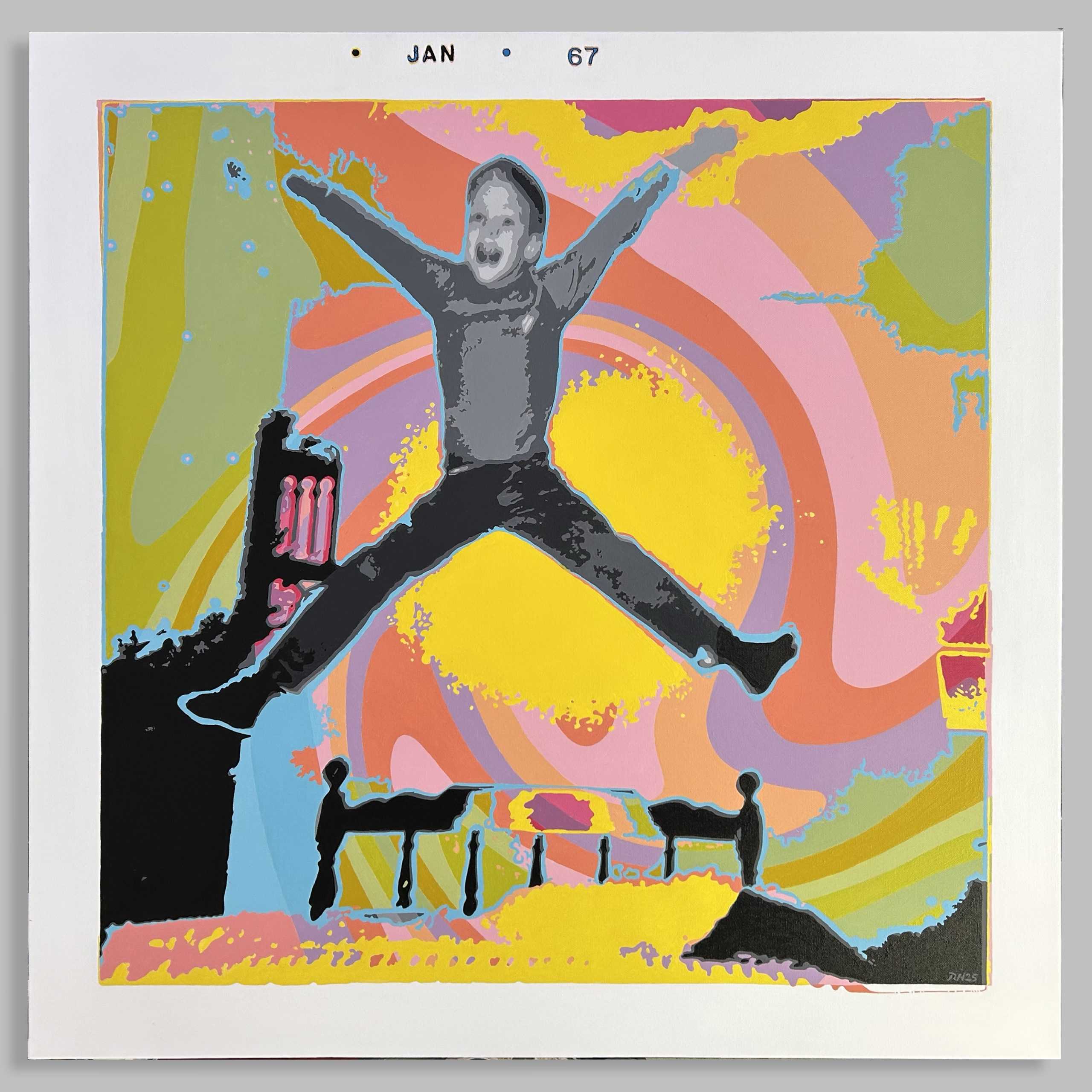 RichyJumpsfor Joy_lighter BG Rich Harrington acrylic on canvas of him jumping for joy